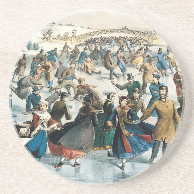 Dessous De Verre En Grès Noël victorien Central Park Currier & Ives (Devant)