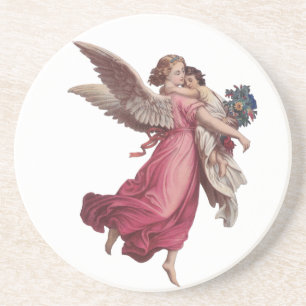 Dessous De Verre En Grès Noël vintage, ange gardien victorien