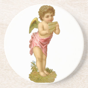 Dessous De Verre En Grès Noël vintage, ange musicien avec flûte de Pan