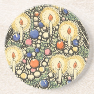 Dessous De Verre En Grès Noël vintage, arbre avec bougies et une étoile