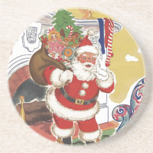 Dessous De Verre En Grès Noël vintage, joyeux Père Noël avec cadeaux
