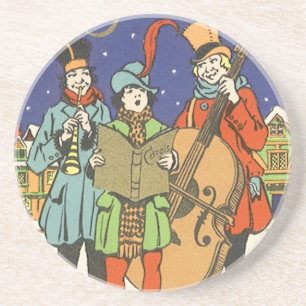 Dessous De Verre En Grès Noël vintage, musiciens chantant des chants avec d