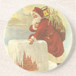 Dessous De Verre En Grès Noël Vintage Père Noël victorien à Chimney