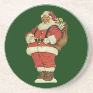 Dessous De Verre En Grès Noël vintage, Père Noël victorien avec jouets