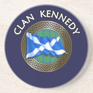 Dessous De Verre En Grès Nœud et drapeau tartan du clan Kennedy
