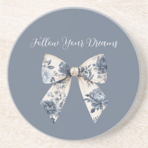 Dessous De Verre En Grès Nœud floral crème bleu