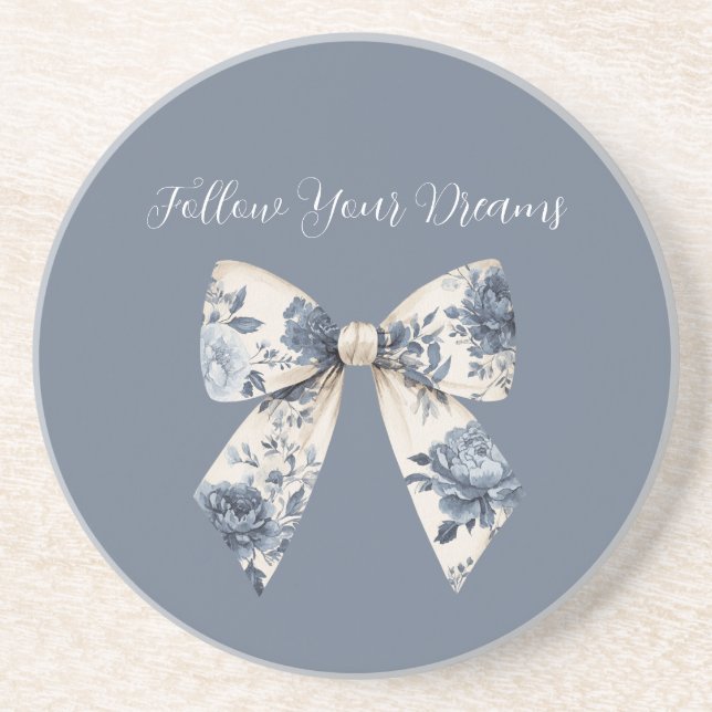 Dessous De Verre En Grès Nœud floral crème bleu (Devant)