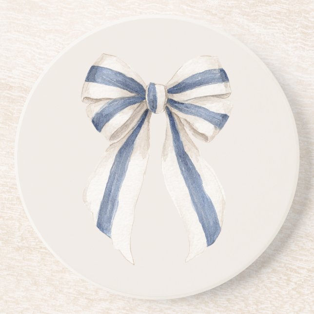 Dessous De Verre En Grès Nœud rayé bleu blanc crème (Devant)