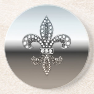 Dessous De Verre En Grès Noir argenté de Fleur De Lis Flor la