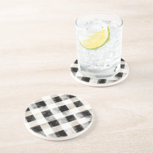 Dessous De Verre En Grès Noir Chic Crème Plaid Noël