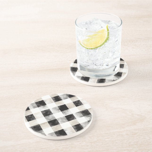 Dessous De Verre En Grès Noir Chic Crème Plaid Noël (Côté)