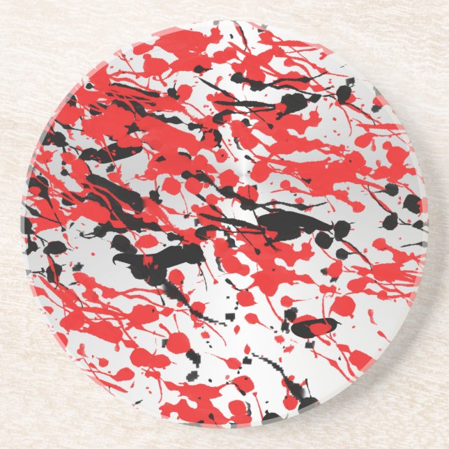 Dessous De Verre En Grès Noir et rouge Abstrait éclaboussure et goutte (Devant)
