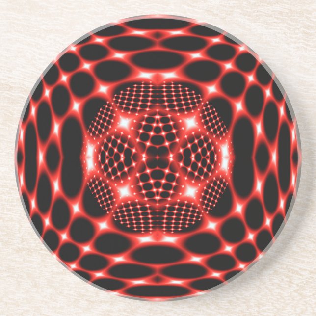 Dessous De Verre En Grès Noir rouge de néon fractal (Devant)