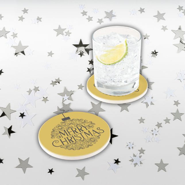 Dessous De Verre En Grès Noir simple sur or Joyeux Noël | Sandstone (Créateur téléchargé)