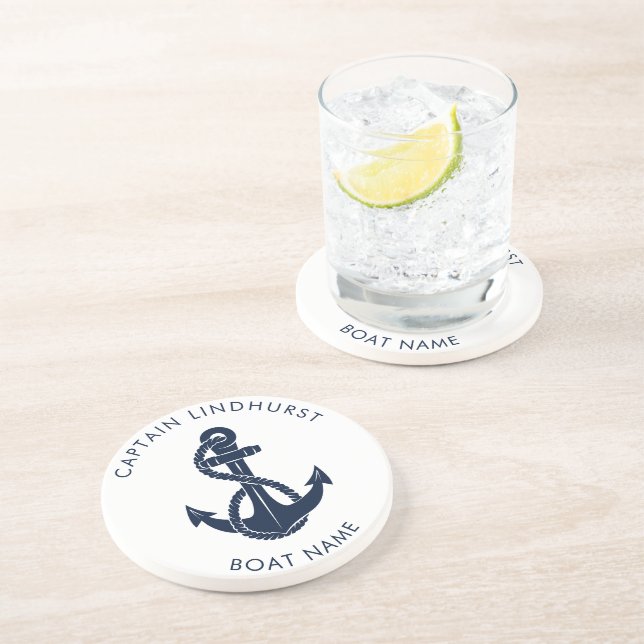 Dessous De Verre En Grès Nom de bateau d'ancre nautique Cadeau de capitaine (Côté)