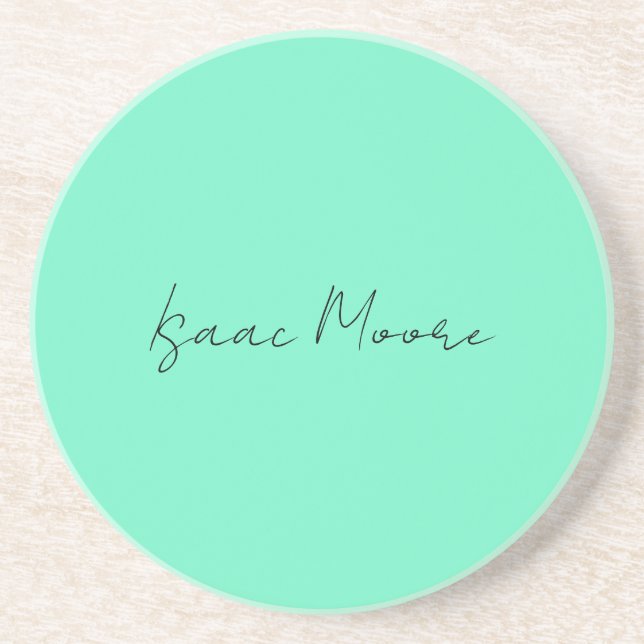 Dessous De Verre En Grès Nom de calligraphie de script bleu vert élégant (Devant)