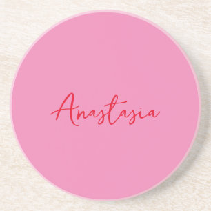 Dessous De Verre En Grès Nom de calligraphie professionnelle rose personnal