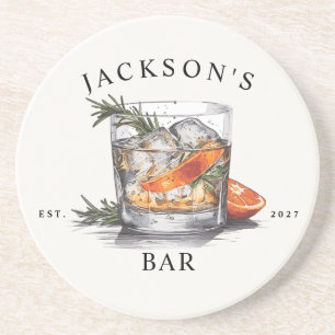 Dessous De Verre En Grès Nom de cocktail de whisky élégant & année bar à do