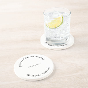 Dessous De Verre En Grès Nom de la Personnaliser, date noir lettres incurvé