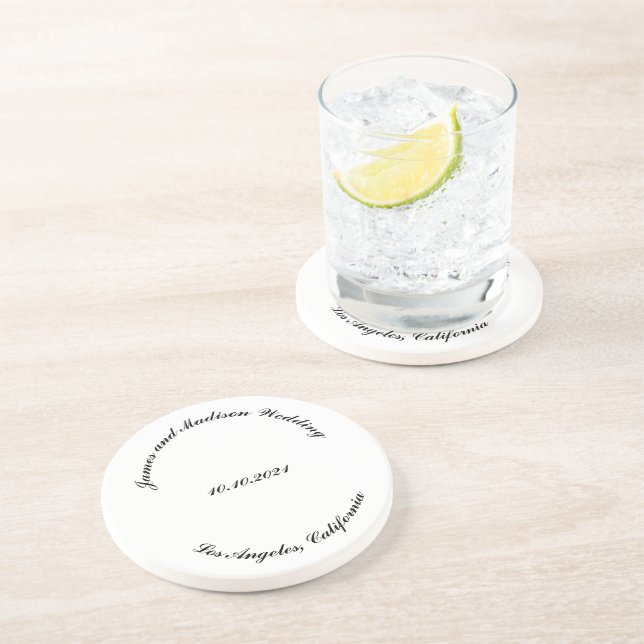 Dessous De Verre En Grès Nom de la Personnaliser, date noir lettres incurvé (Côté)