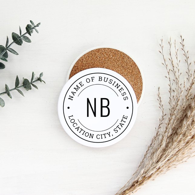 Dessous De Verre En Grès Nom de l'entreprise personnalisée blanc arrondi (Créateur téléchargé)