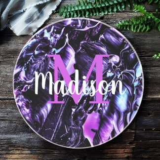 Dessous De Verre En Grès Nom de marbre personnalisé violet cadeau personnal