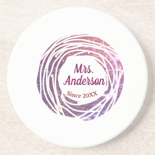 Dessous De Verre En Grès nom de Mme rose bordeaux bordure depuis année mari