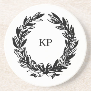 Dessous De Verre En Grès Nom du monogramme de mariage personnalisé Wreath
