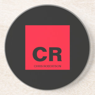 Dessous De Verre En Grès Nom du monogramme Noir Rouge Créer un cadeau perso