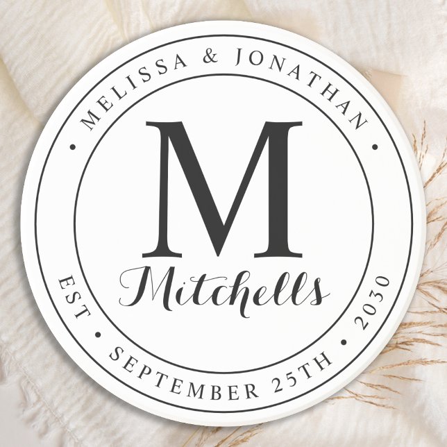 Dessous De Verre En Grès Nom du monogramme personnalisé Mariage de date (Créateur téléchargé)