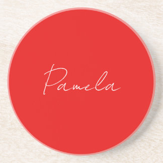 Dessous De Verre En Grès Nom élégant Minimaliste classique rouge chaud