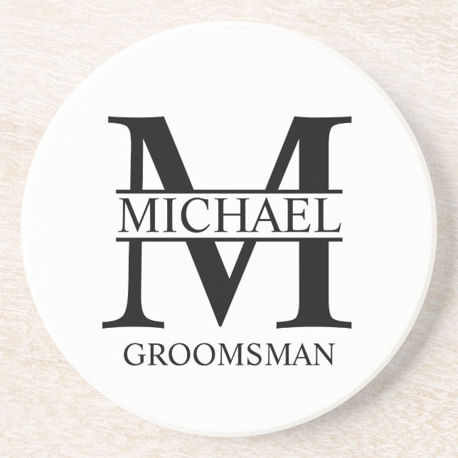 Dessous De Verre En Grès Nom et monogramme du Groomsman personnalisé (Devant)