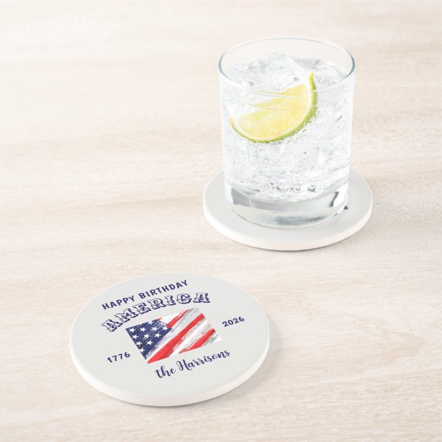 Dessous De Verre En Grès Nom || Joyeux Anniversaire Amérique Drapeau USA Gr (Côté)