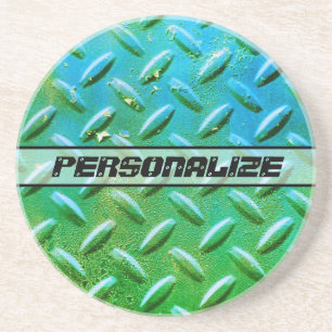 Dessous De Verre En Grès Nom personnalisé acier à plaque diamantée vert et
