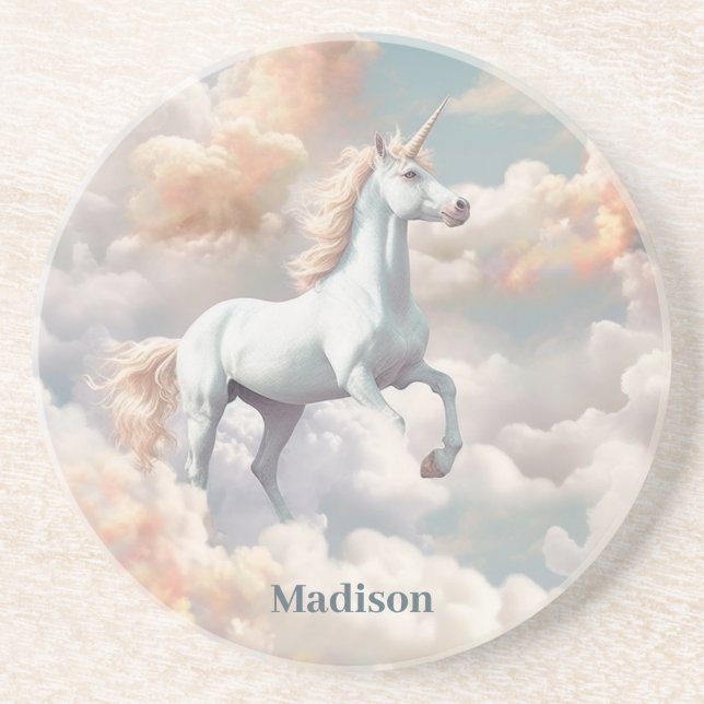 Dessous De Verre En Grès Nom personnalisé belle licorne (Devant)