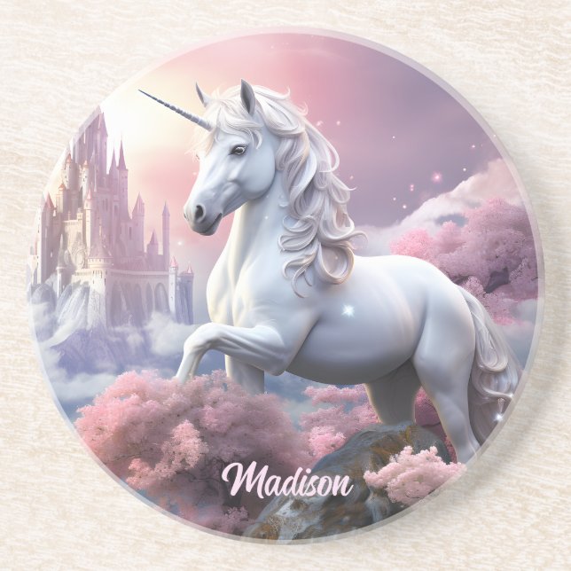 Dessous De Verre En Grès Nom personnalisé belle licorne (Devant)