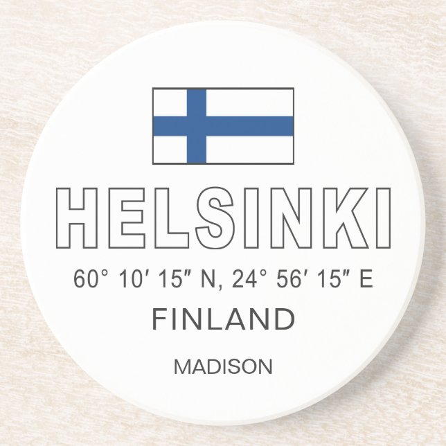 Dessous De Verre En Grès Nom personnalisé Coordonnées Helsinki (Devant)