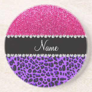 Dessous De Verre En Grès Nom personnalisé léopard violet neon rose chaud pa