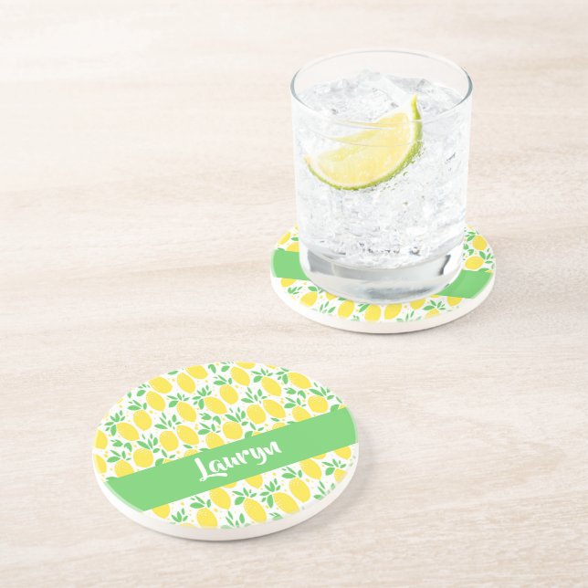 Dessous De Verre En Grès Nom personnalisé motif citron (Côté)