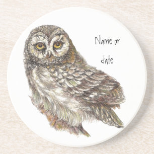 Dessous De Verre En Grès Nom personnalisé ou date Chouette, Oiseau