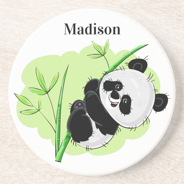 Dessous de verre en grès nom personnalisé Panda mi (Devant)