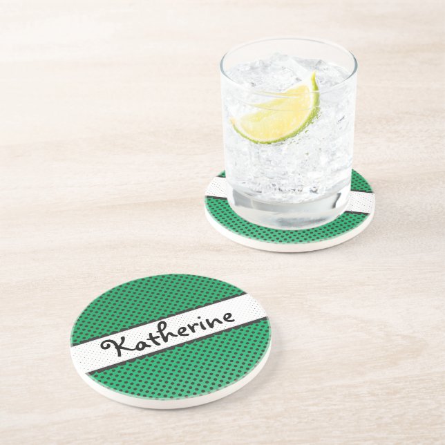 Dessous De Verre En Grès Nom personnalisé par festons verts de point de (Côté)