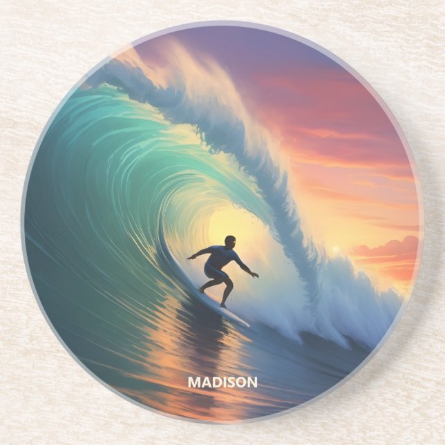 Dessous De Verre En Grès Nom personnalisé Surf (Devant)