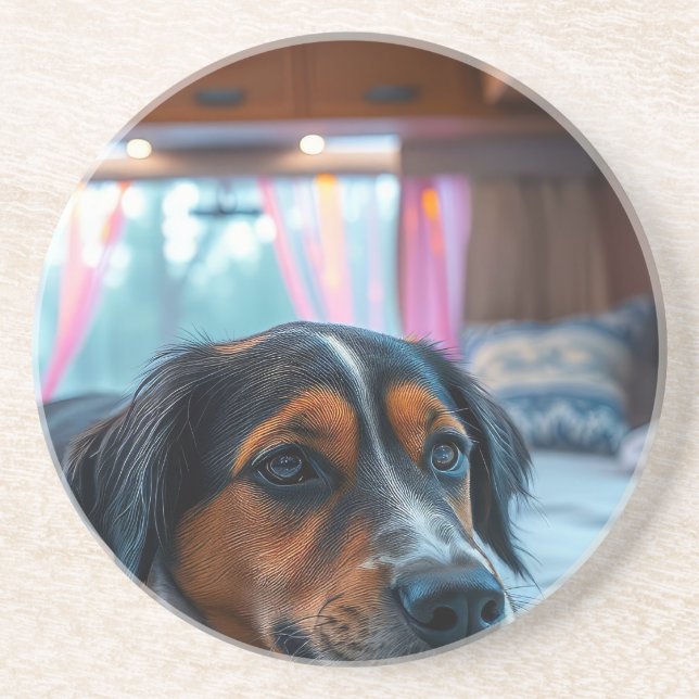 Dessous De Verre En Grès Nom : Rêves de Chien Endormi (Devant)