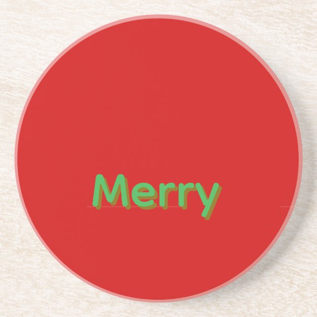 Dessous De Verre En Grès Nom vert joyeux sur fond rouge (Devant)