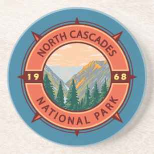 Dessous De Verre En Grès North Cascades National Park Retro Compass Emblem