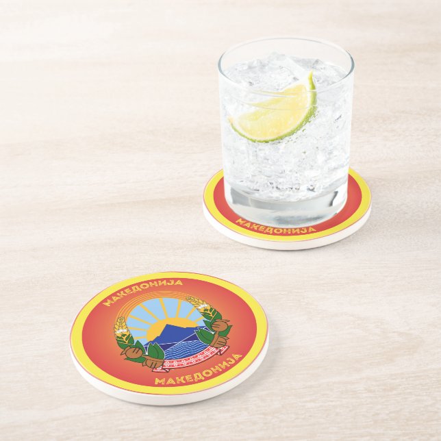 Dessous De Verre En Grès North Macedonia National Emblem Circle Shape (Côté)