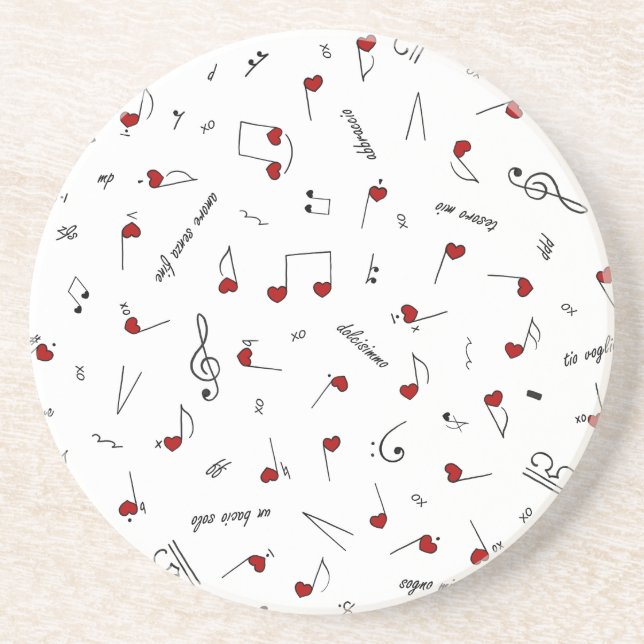 Dessous De Verre En Grès Notes d'amour Cœurs rouges Notation musicale (Devant)
