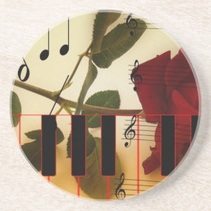 Dessous De Verre En Grès Notes de musique Clavier Red Rose Blossom Destiny