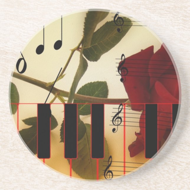 Dessous De Verre En Grès Notes de musique Clavier Red Rose Blossom Destiny (Devant)